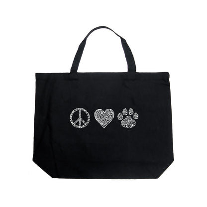 Peace Love Cats  - Large Word Art Tote Bag