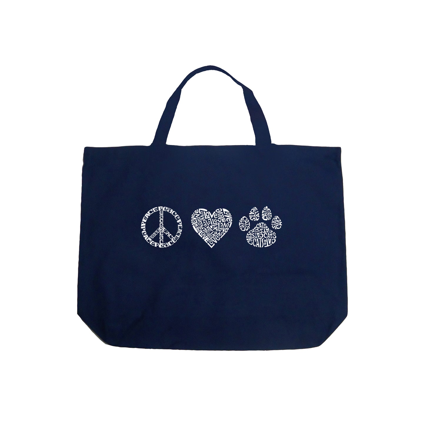 Peace Love Cats  - Large Word Art Tote Bag