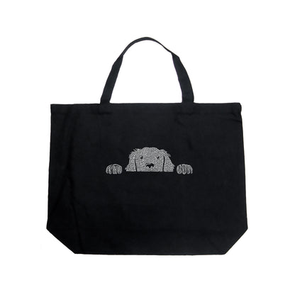 Peeking Dog  - Large Word Art Tote Bag