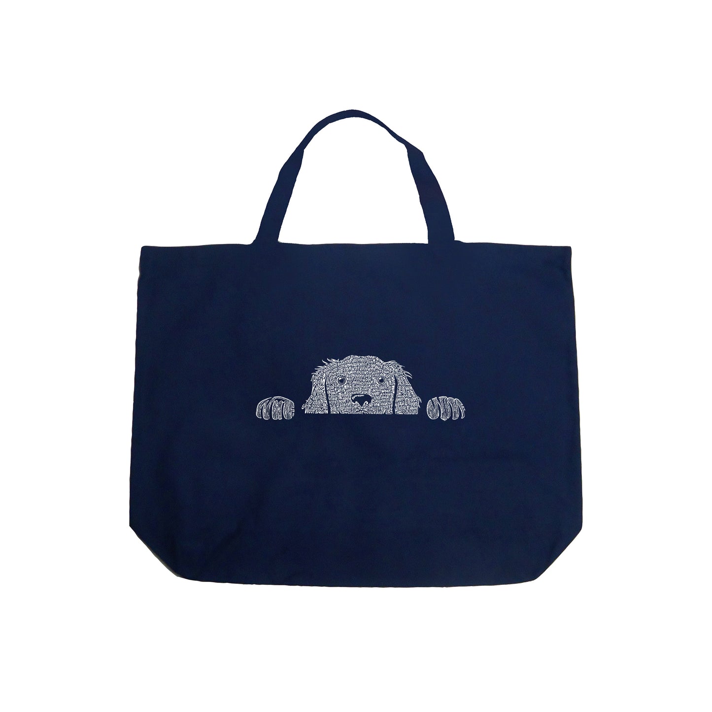 Peeking Dog  - Large Word Art Tote Bag