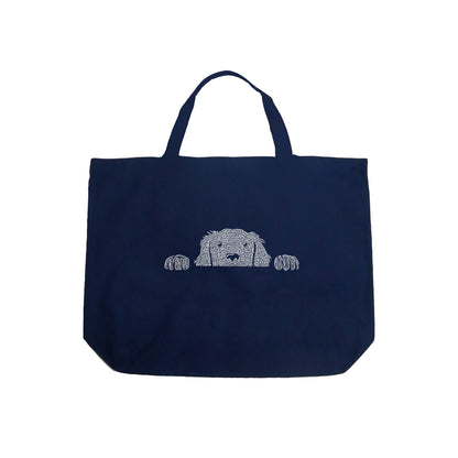 Peeking Dog  - Large Word Art Tote Bag