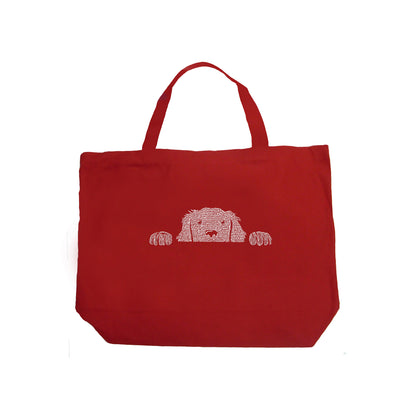 Peeking Dog  - Large Word Art Tote Bag