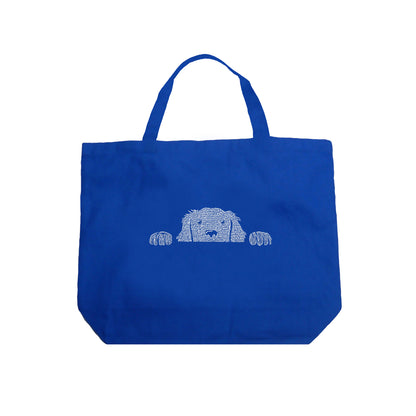 Peeking Dog  - Large Word Art Tote Bag