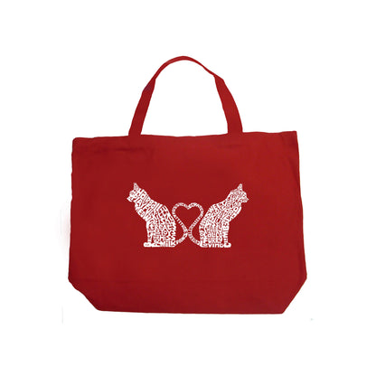 Cat Tail Hearts - Large Word Art Tote Bag