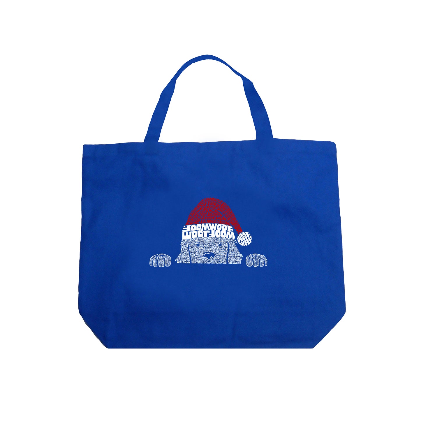 Christmas Peeking Dog - Large Word Art Tote Bag