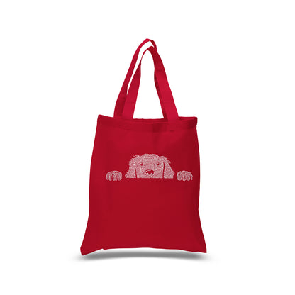 Peeking Dog  - Small Word Art Tote Bag