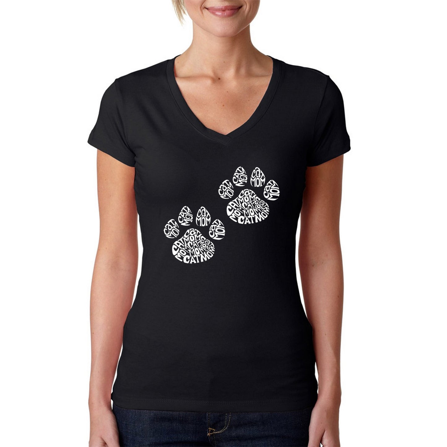 Cat Mom  - Women's Word Art V-Neck T-Shirt