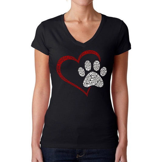 Paw Heart - Women's Word Art V-Neck T-Shirt