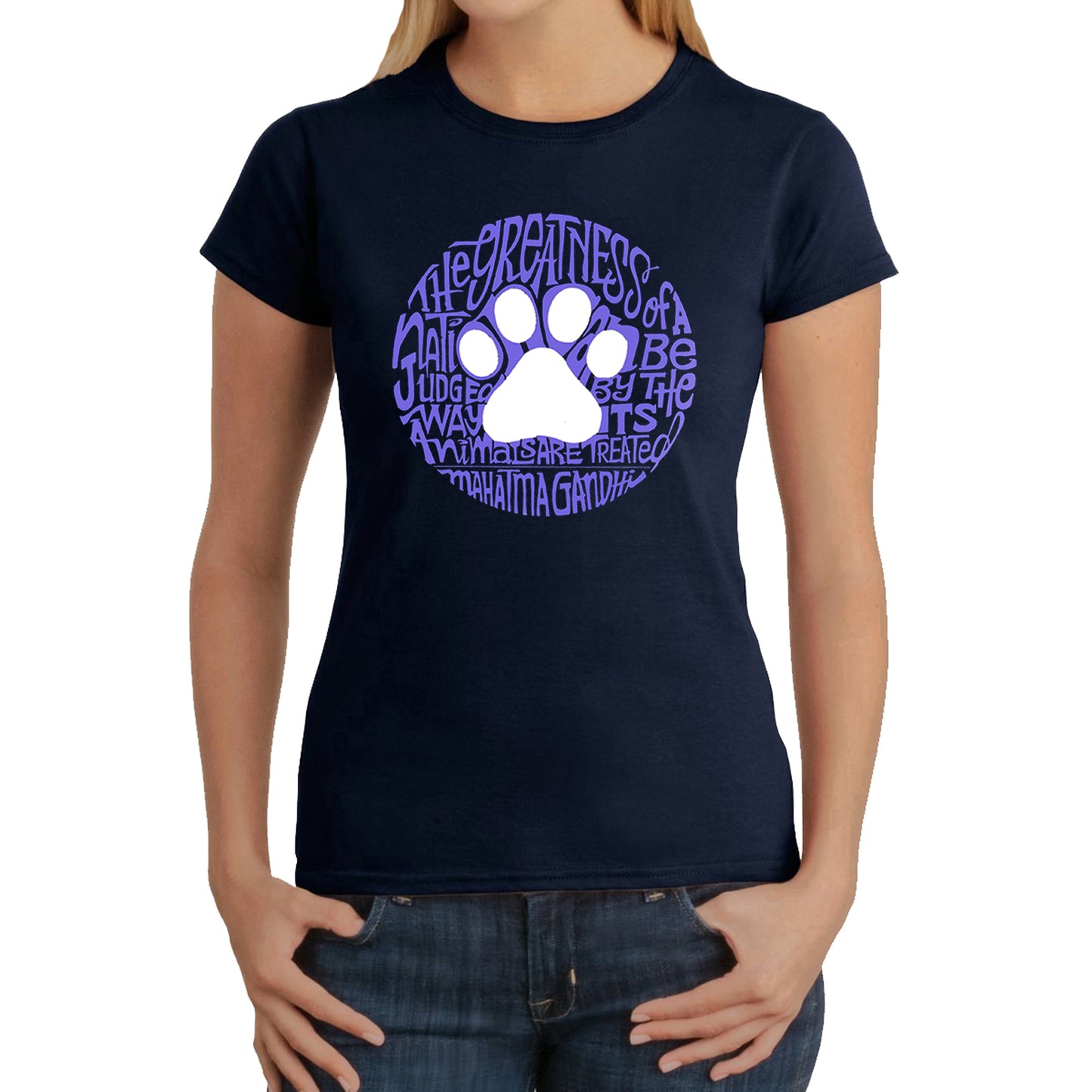 Gandhi's Quote on Animal Treatment  - Women's Word Art T-Shirt