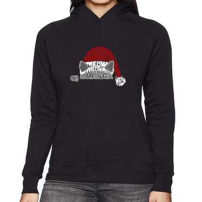 Christmas Peeking Cat - Women's Word Art Hooded Sweatshirt