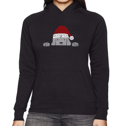 Christmas Peeking Dog - Women's Word Art Hooded Sweatshirt