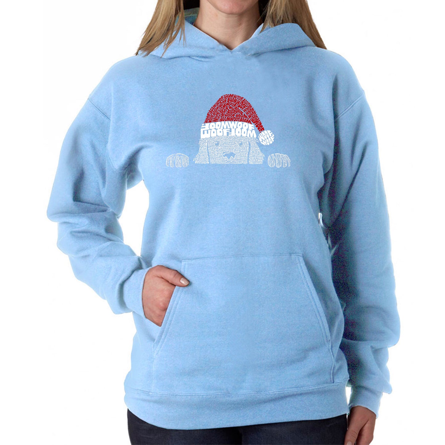 Christmas Peeking Dog - Women's Word Art Hooded Sweatshirt