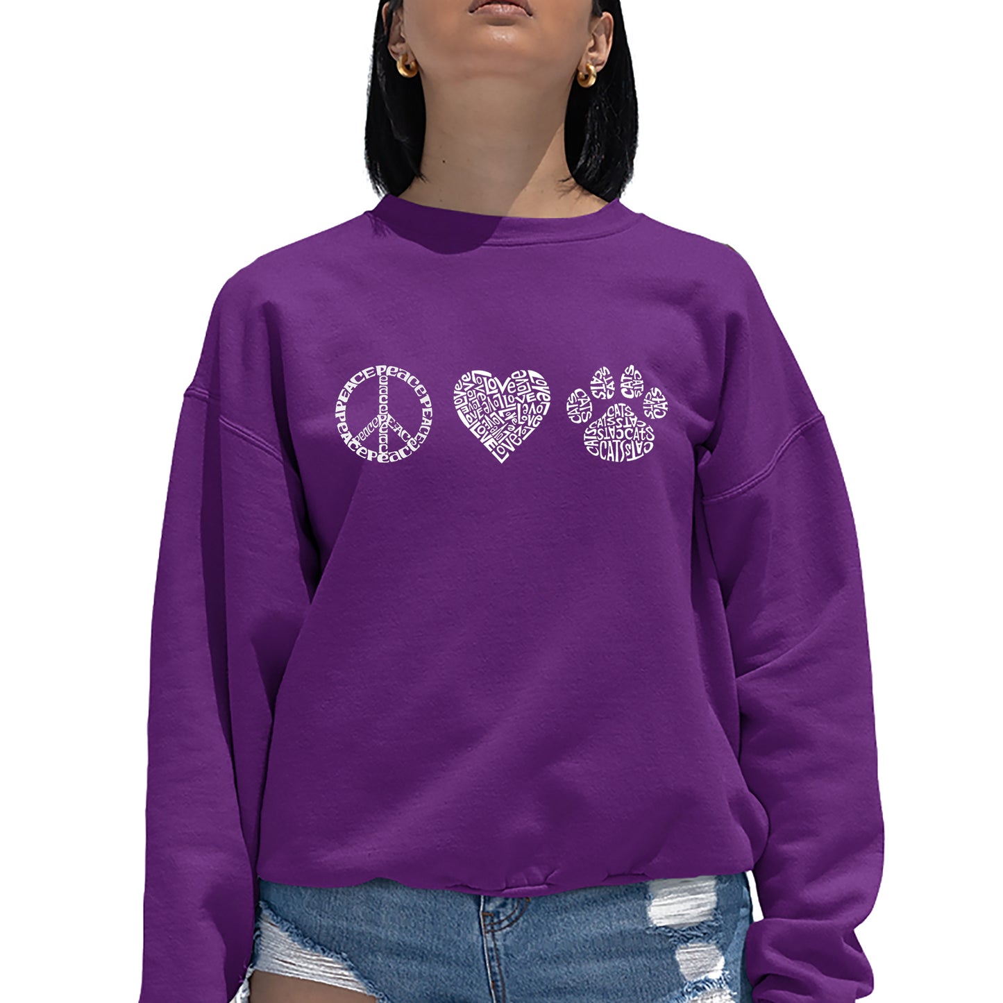 Peace Love Cats  - Women's Word Art Crewneck Sweatshirt