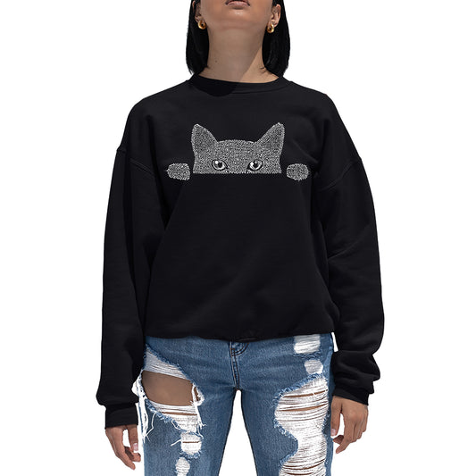 Peeking Cat  - Women's Word Art Crewneck Sweatshirt