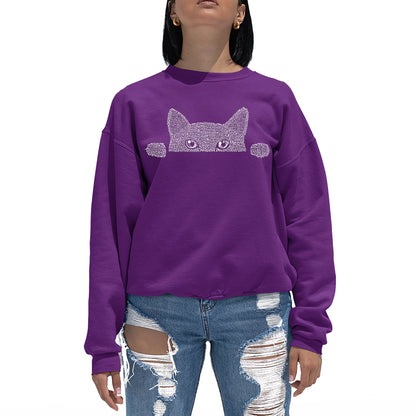 Peeking Cat  - Women's Word Art Crewneck Sweatshirt