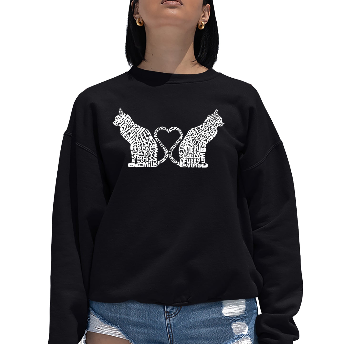 Cat Tail Hearts - Women's Word Art Crewneck Sweatshirt