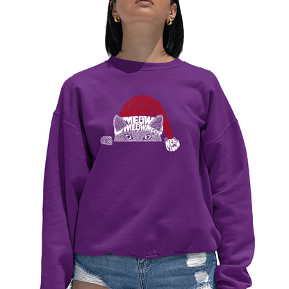 Christmas Peeking Cat - Women's Word Art Crewneck Sweatshirt