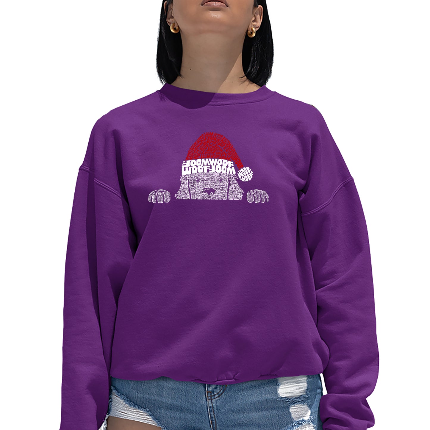 Christmas Peeking Dog - Women's Word Art Crewneck Sweatshirt