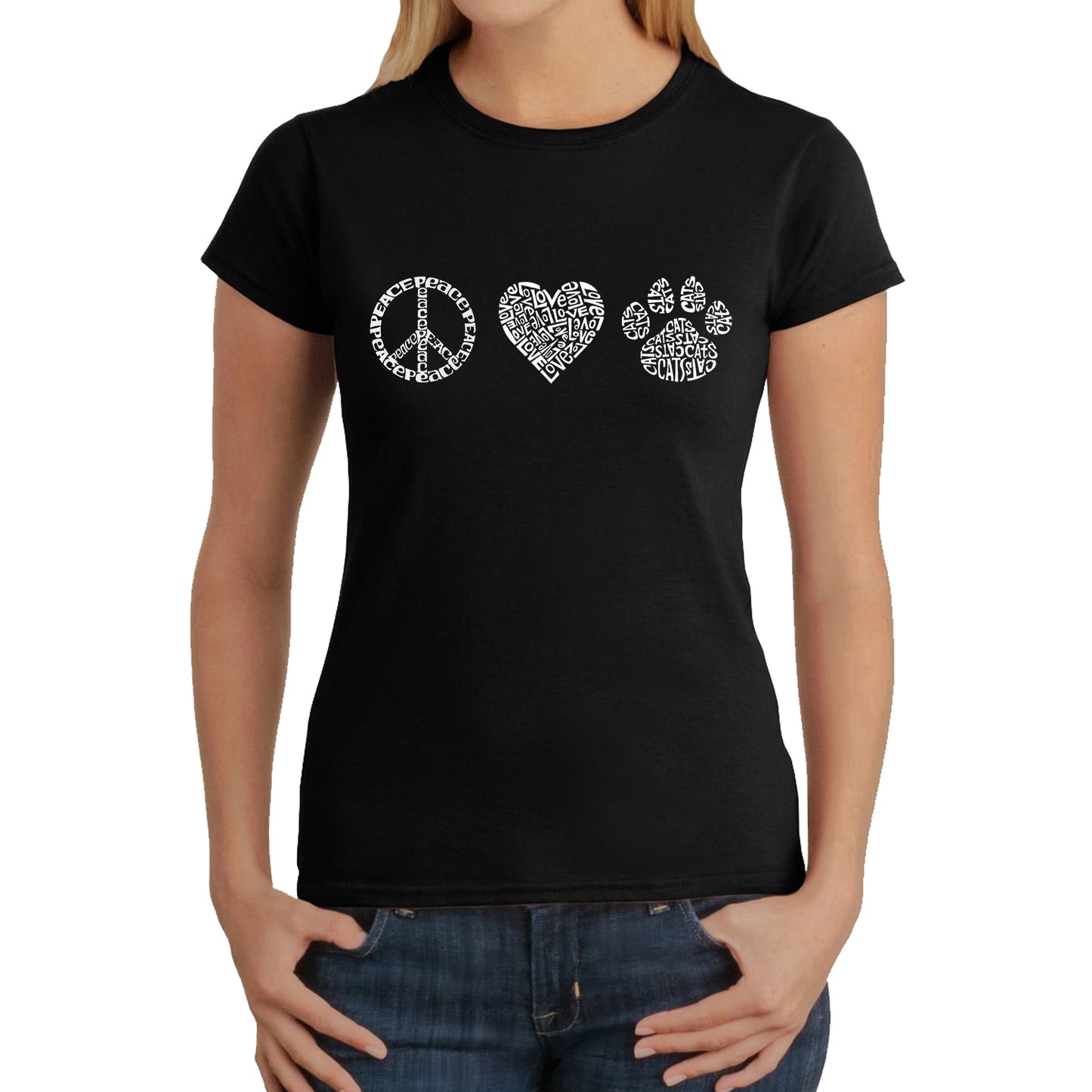 Peace Love Cats  - Women's Word Art T-Shirt