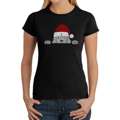 Christmas Peeking Dog - Women's Word Art T-Shirt