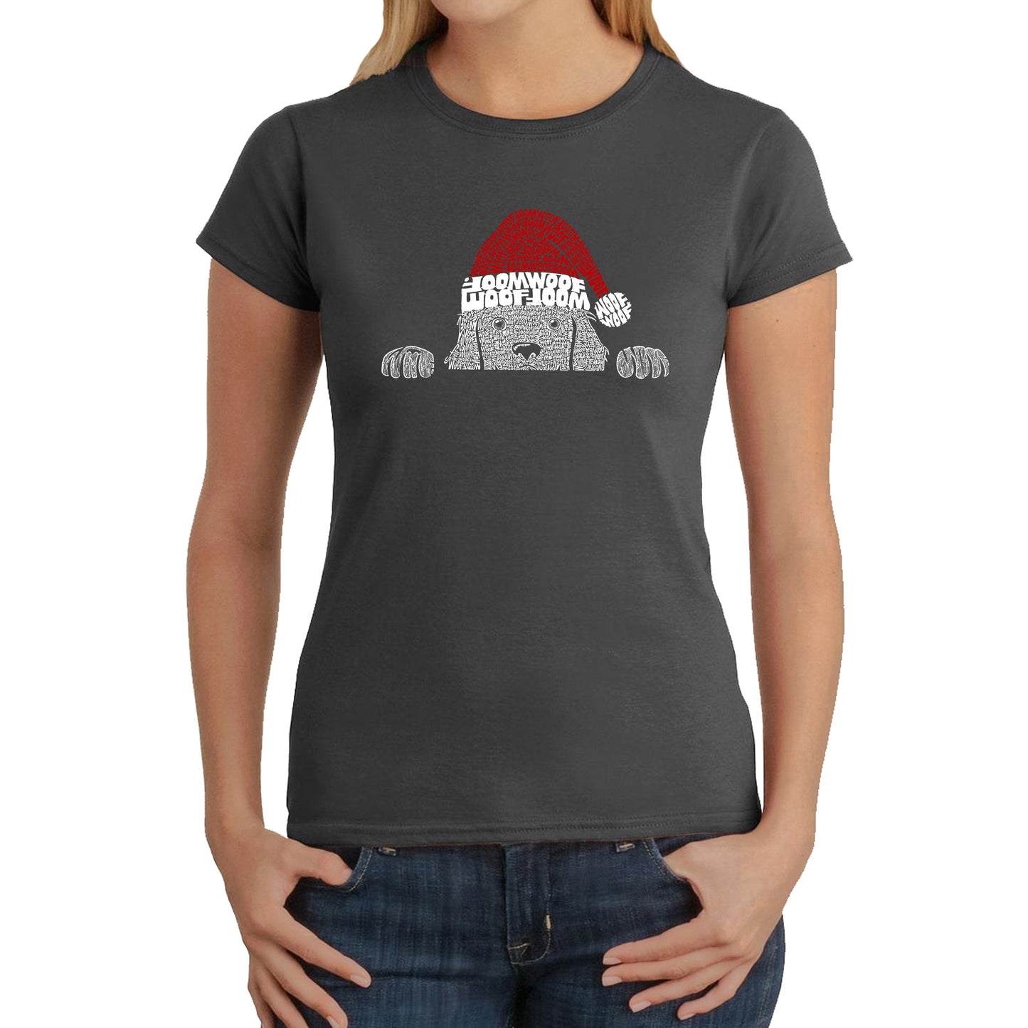 Christmas Peeking Dog - Women's Word Art T-Shirt