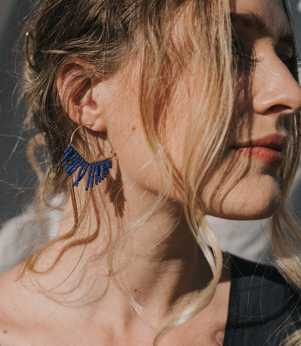 Kalapriya Earrings - Navy Chevron