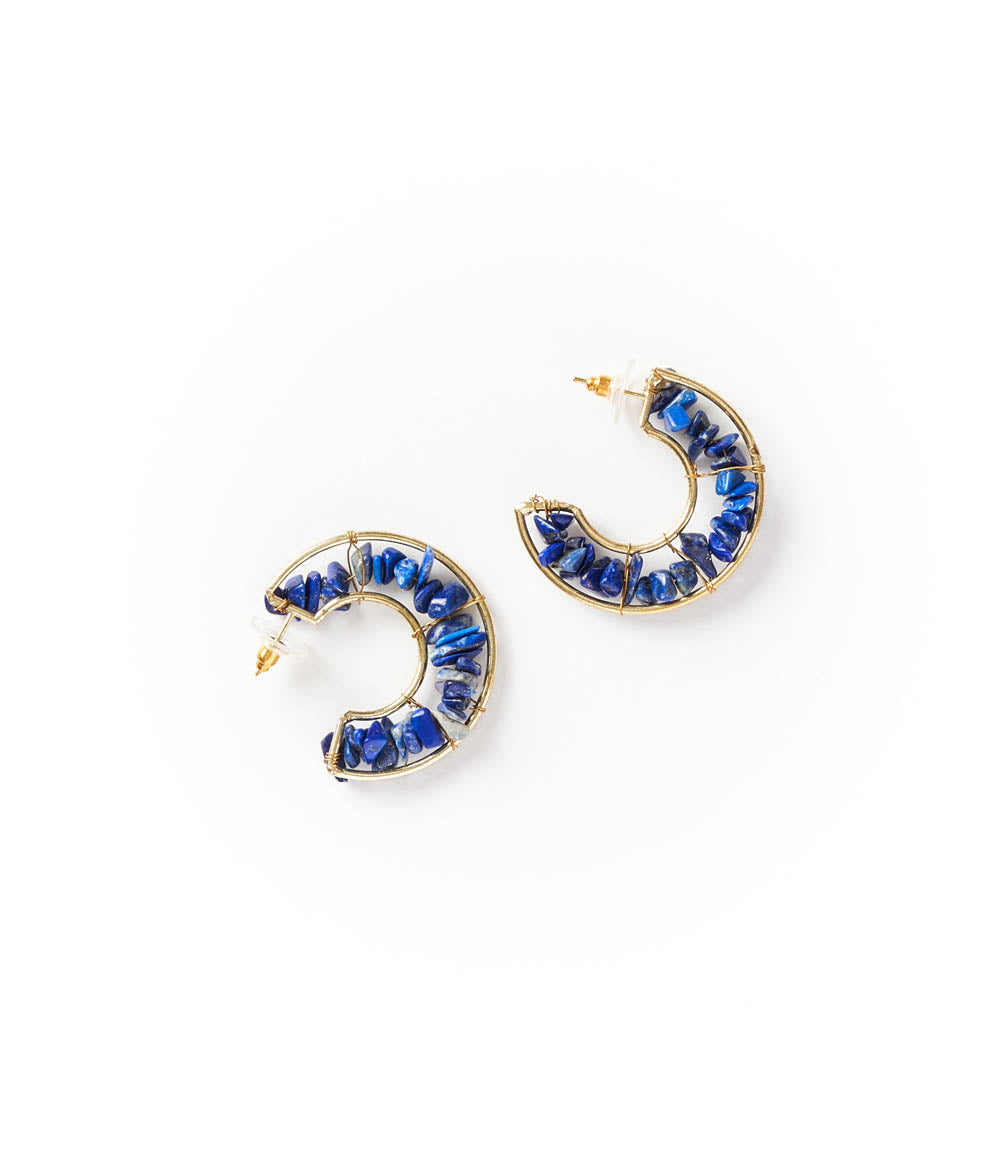 Shamani Semi-Precious Sodalite Earrings - Crescent Hoop