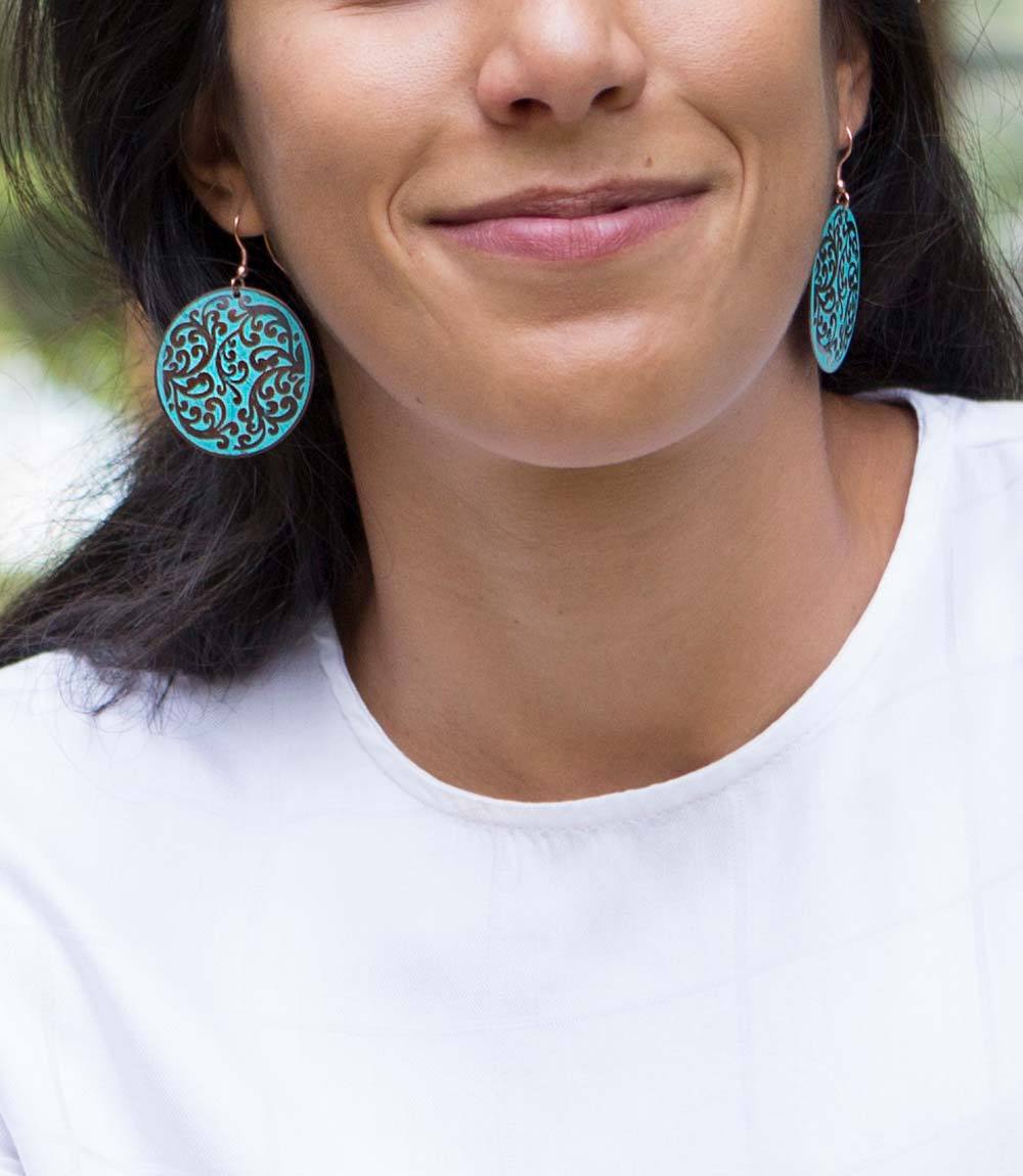 Teal Handcrafted Floral Earrings