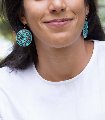 Teal Handcrafted Floral Earrings