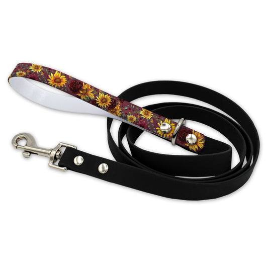 Merlot Sunflowers Waterproof Leash With Silver Snap Hook