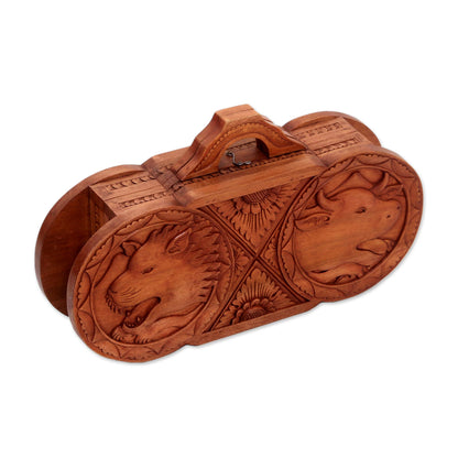 Lion Meets Bull Wood backgammon set