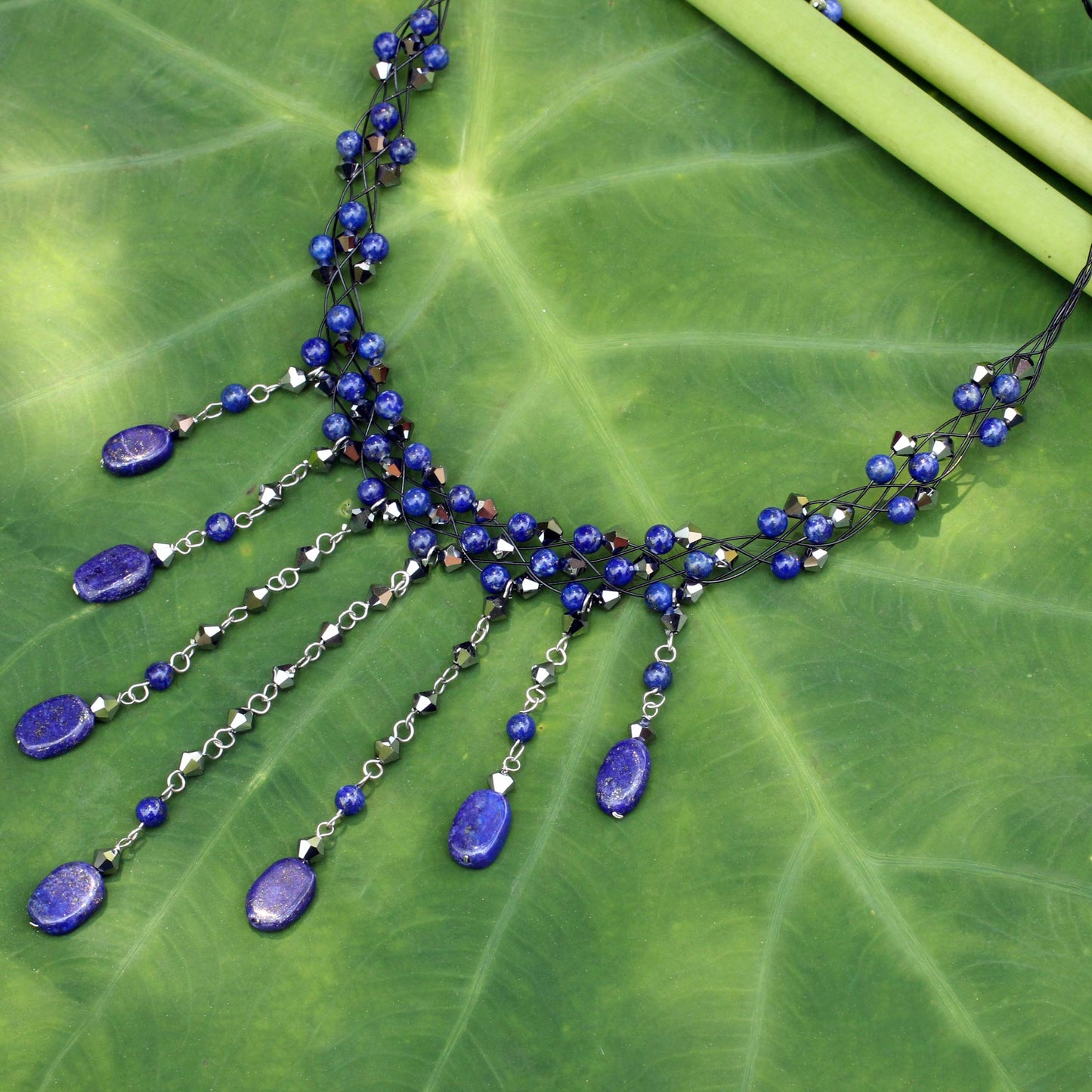 Rain Shower Lapis Lazuli Stainless Steel Choker Necklace