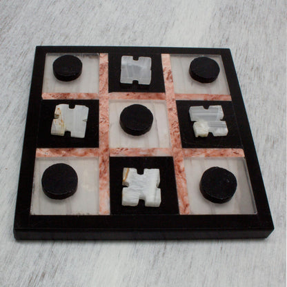 Rose On Black Marble Tic-Tac-Toe Game Set