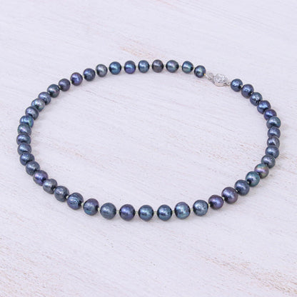 Violet Sea Breath Pearl and Peridot Necklace