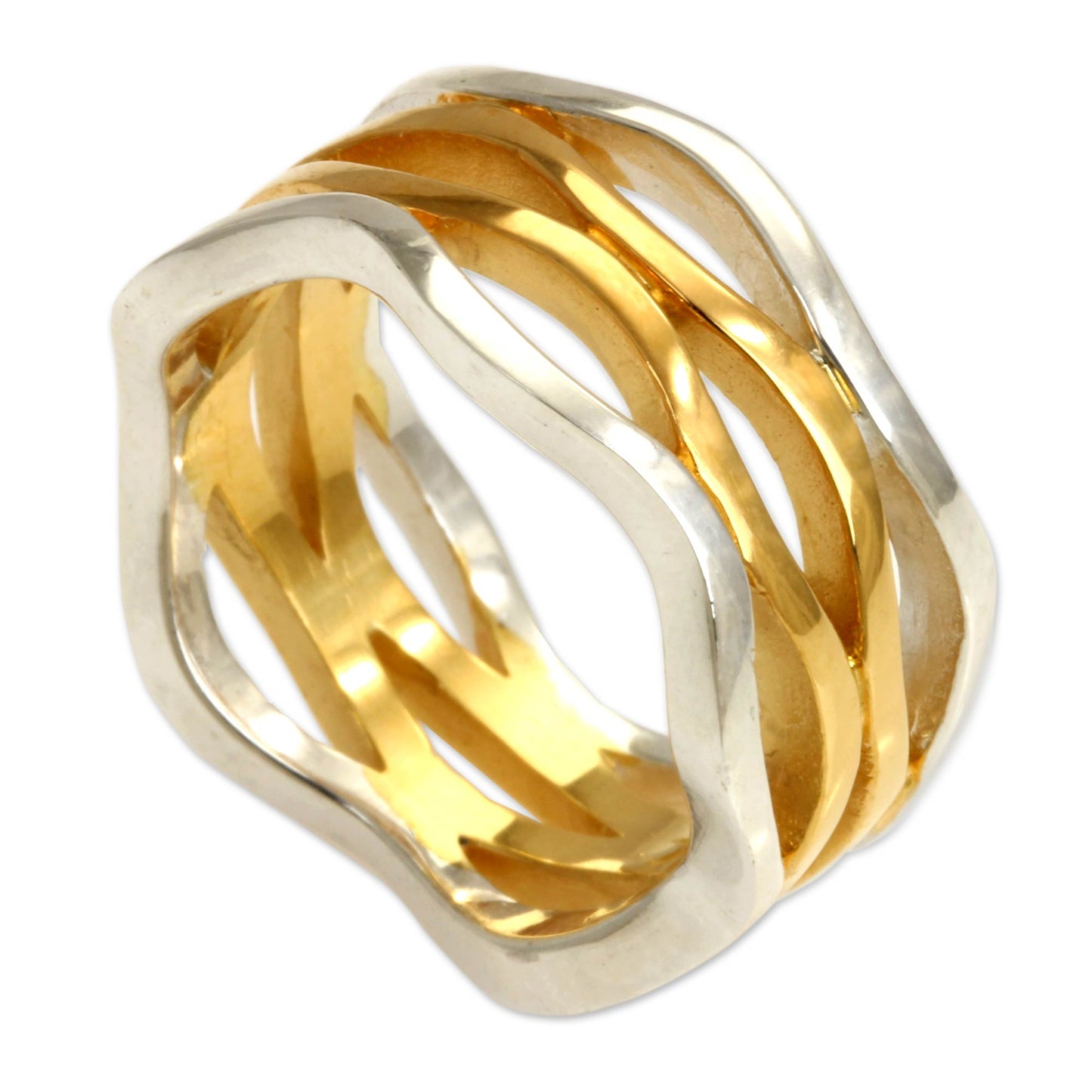 Ocean Waves Sterling Silver & Gold Band Ring