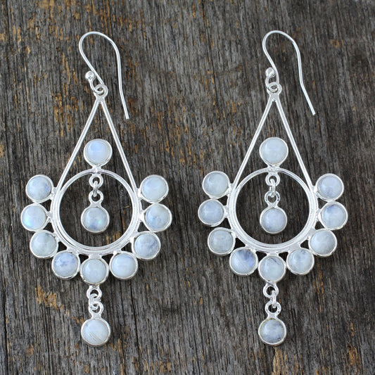 Circles Rainbow Moonstone Silver Earrings Handmade