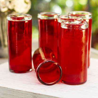 Ruby Red Hand Blown Mexican Tequila Shot Glasses Set of 6