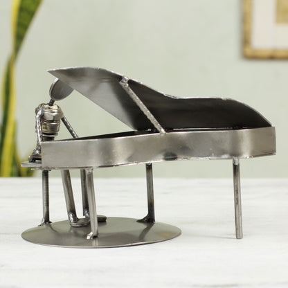 Rustic Piano Man Recycled Metal Statuette Sculpture