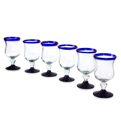 Spring Skies Collectible Handblown Glass Goblets Drinkware Set of 6