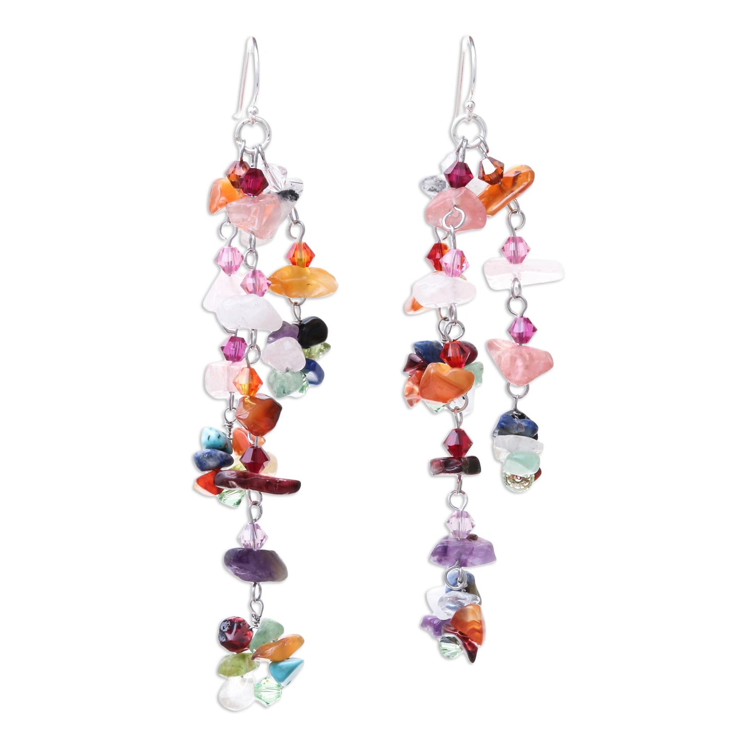 Rainbow Rain Carnelian & Silver Beaded Earrings