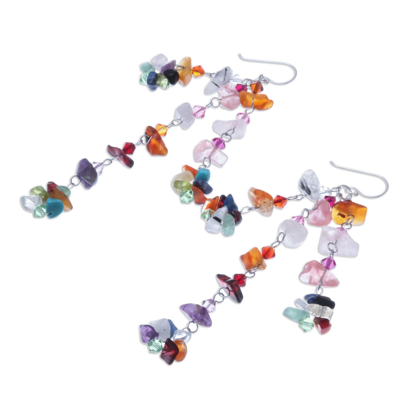 Rainbow Rain Carnelian & Silver Beaded Earrings