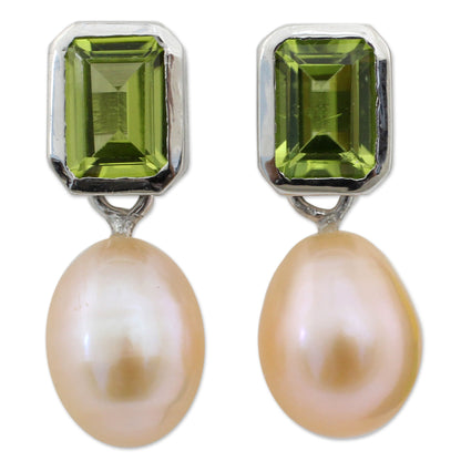 Attraction Pearl and Peridot Drop Earrings