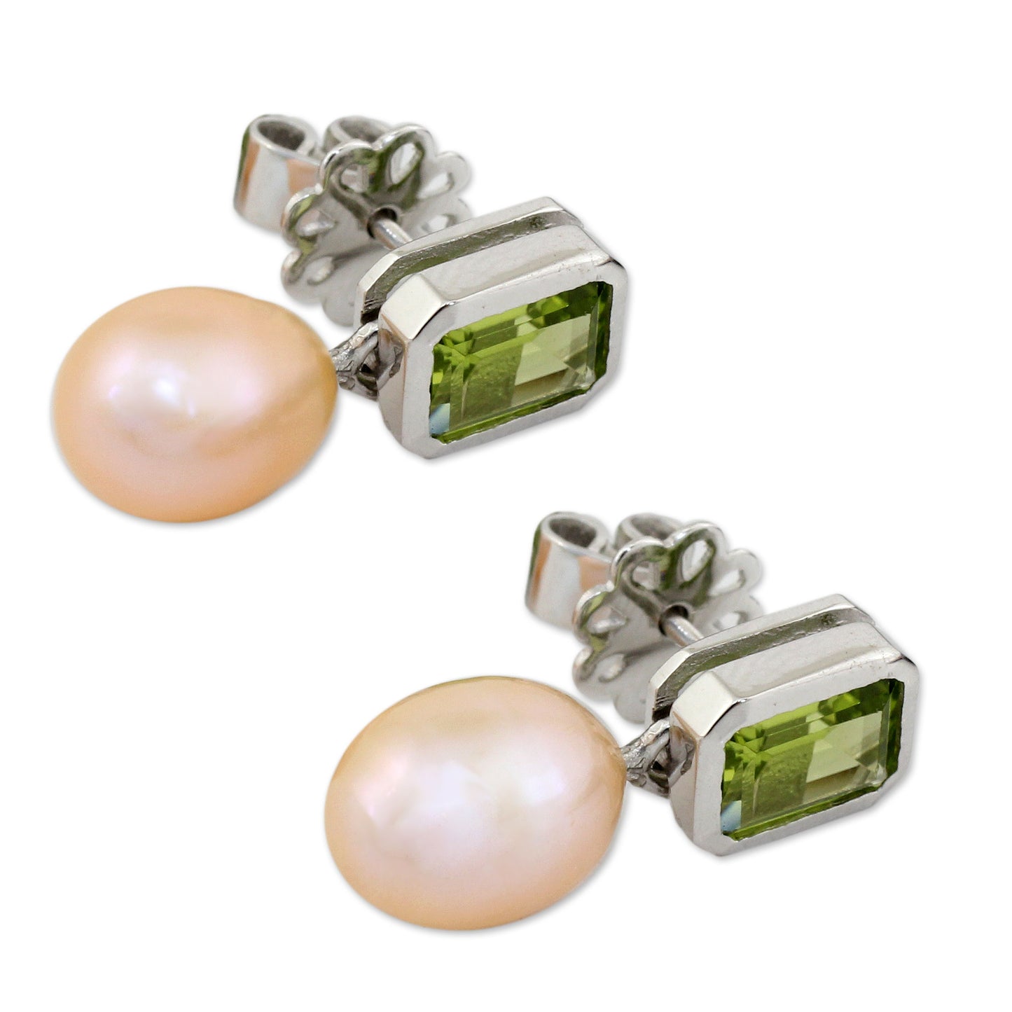 Attraction Pearl and Peridot Drop Earrings