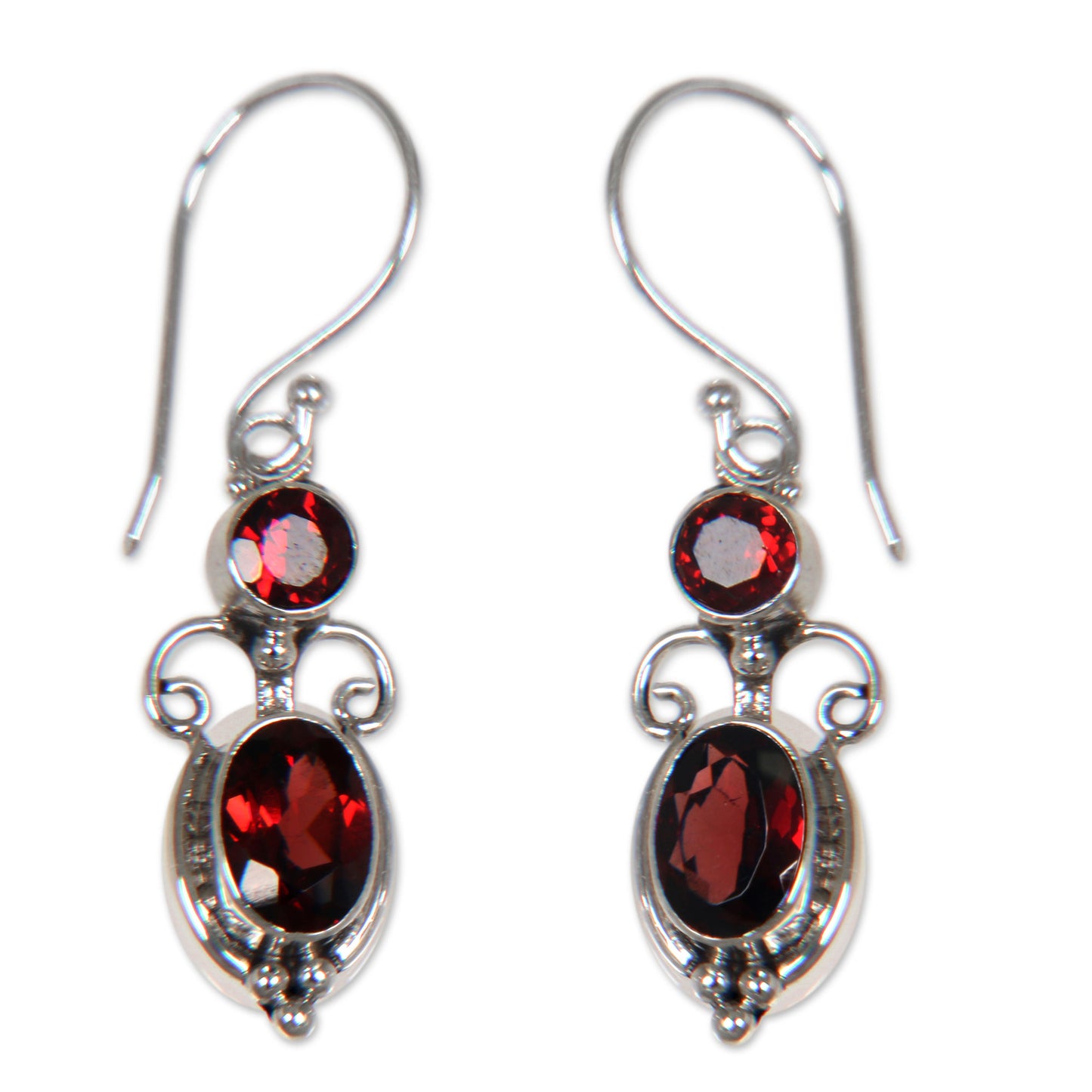 Crown Princess Sterling Silver Garnet Dangle Earrings