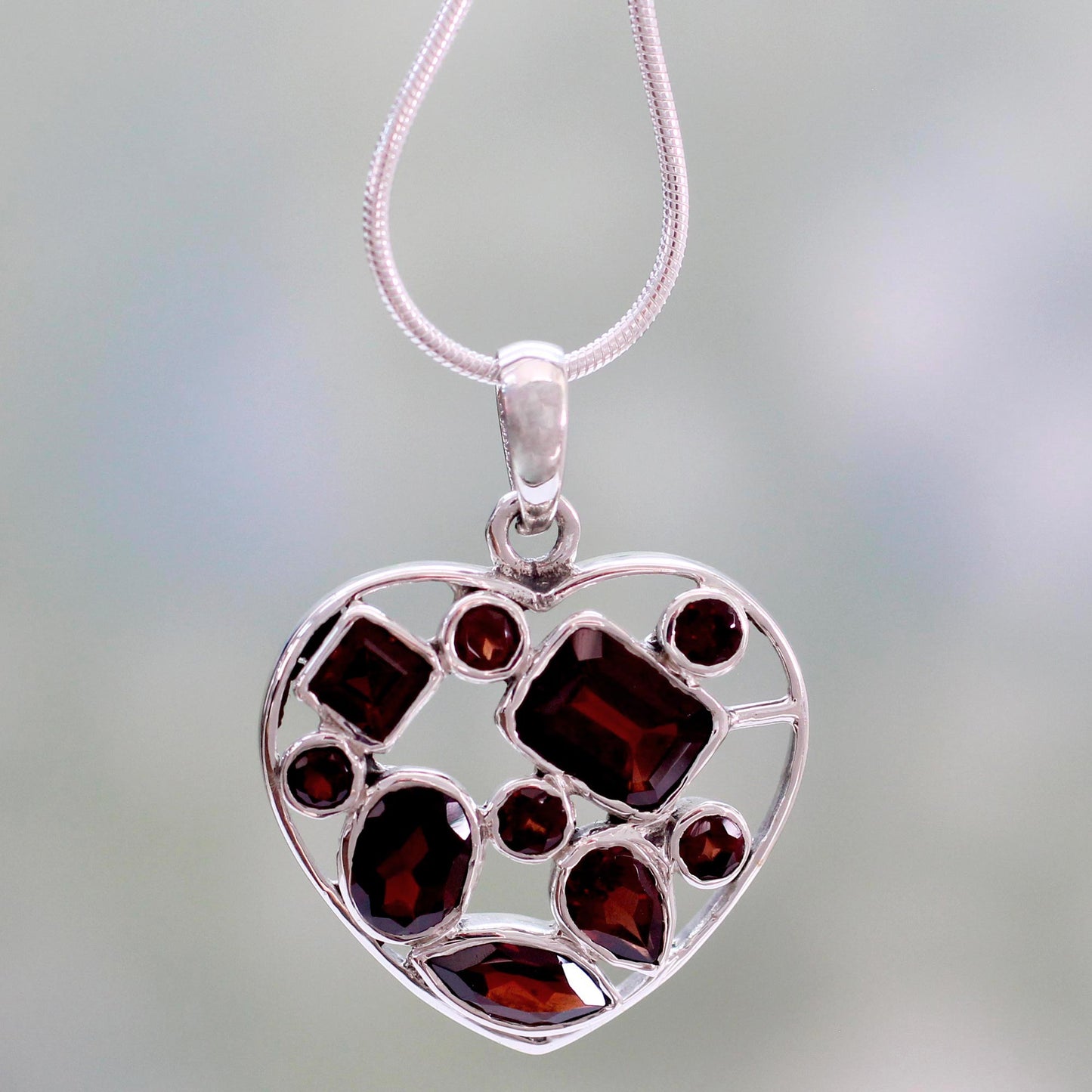 My Love Garnet Heart Shaped Necklace