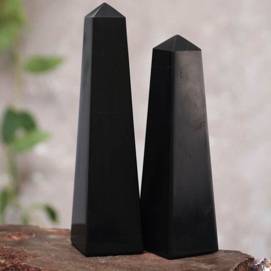 Black Towers Handcrafted Gemstone Sculpture (Pair)