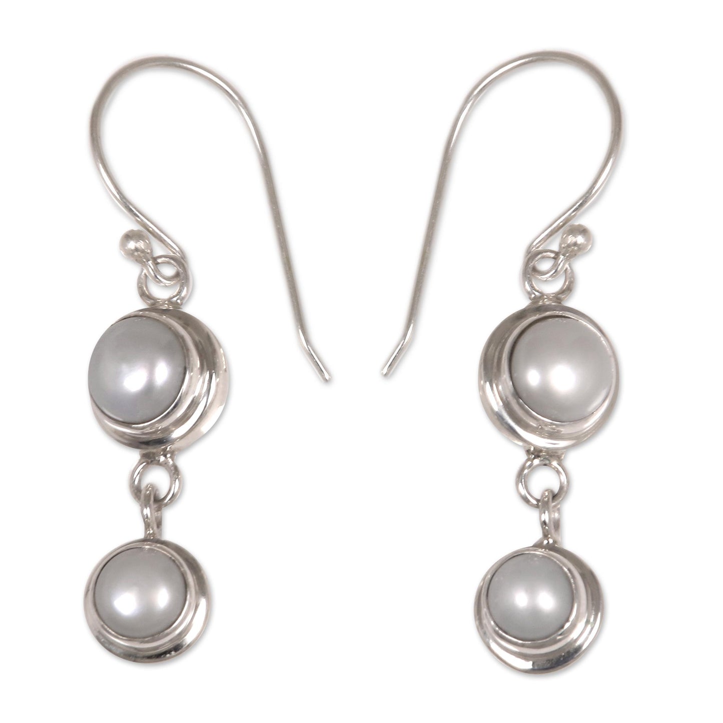 Two Full Moons Pearl & Silver Drop Earrings