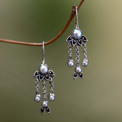 Moonlight Lotus Sterling Silver Pearl Chandelier Earrings