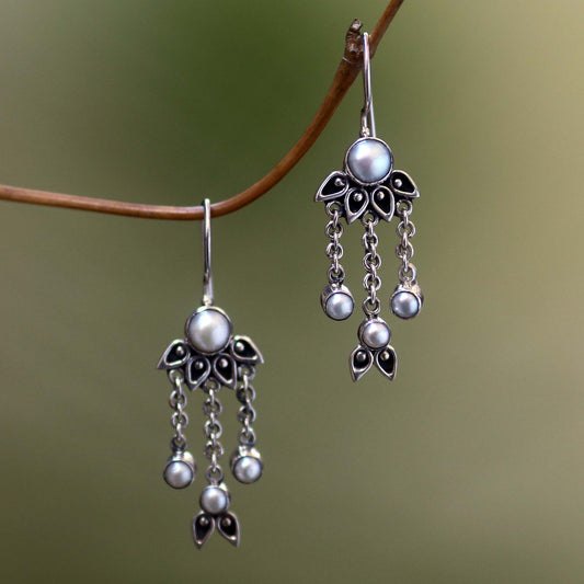 Moonlight Lotus Sterling Silver Pearl Chandelier Earrings