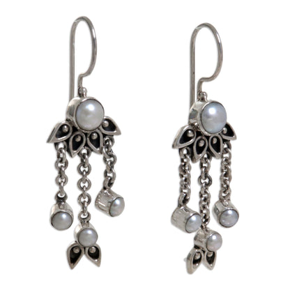 Moonlight Lotus Sterling Silver Pearl Chandelier Earrings